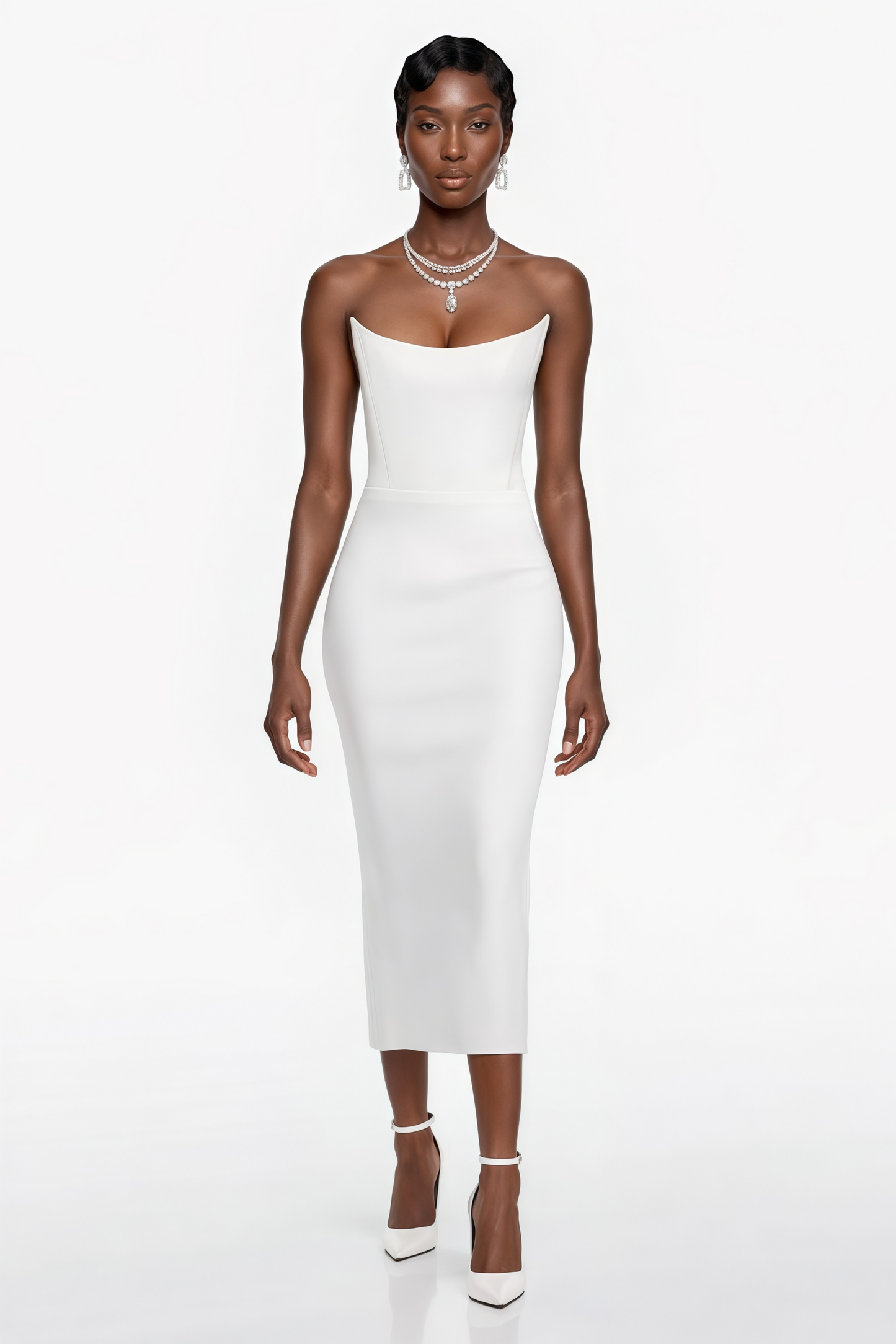 Escolástica White Off Shoulder Midi Dress