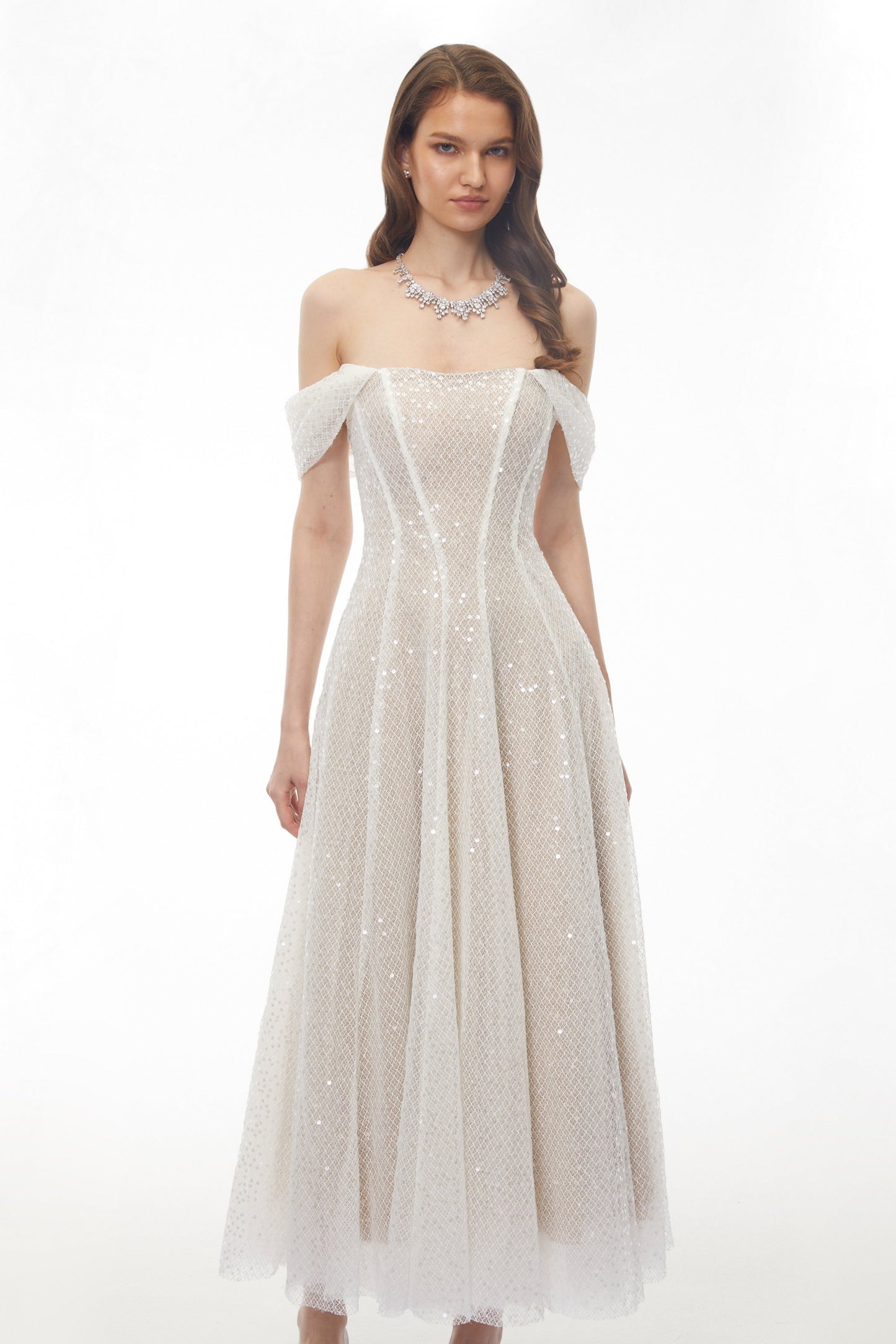 Esme White Off Shoulder Embellished Maxi Dress