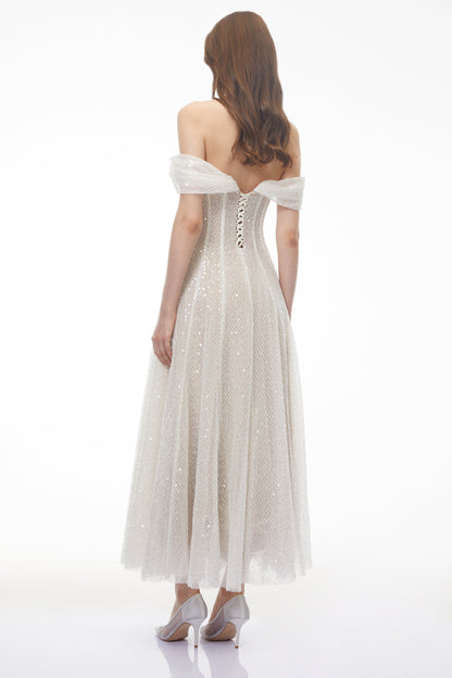 Esme White Off Shoulder Embellished Maxi Dress