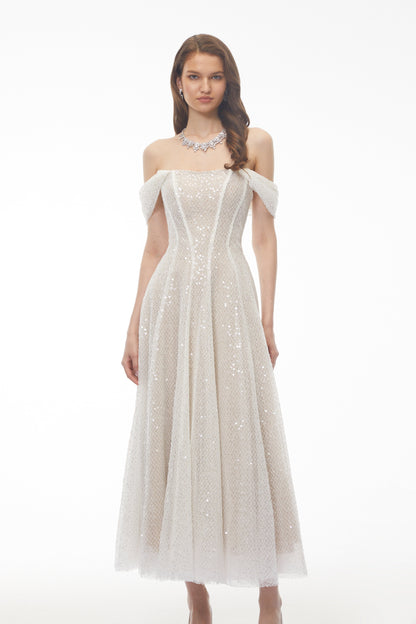 Esme White Off Shoulder Embellished Maxi Dress
