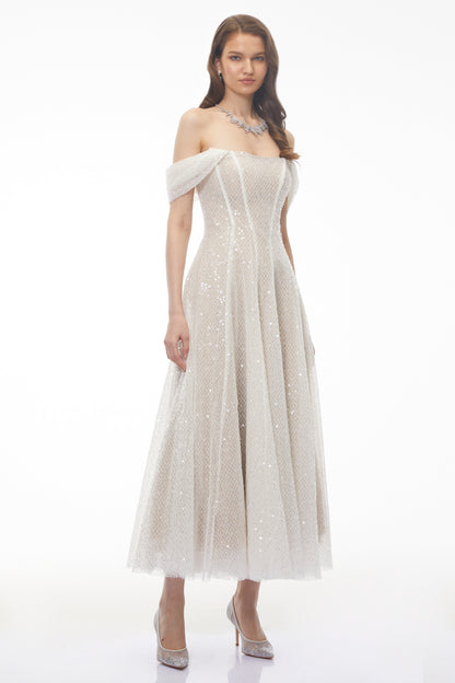 Esme White Off Shoulder Embellished Maxi Dress