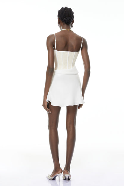 Eufrosina Dantel Panelli Beyaz Bodycon Mini Elbise