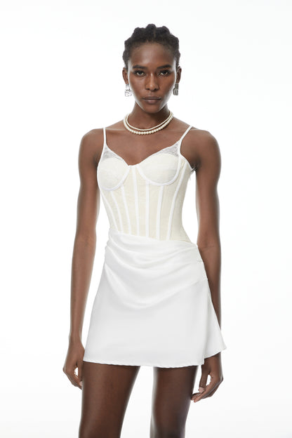 Eufrosina Dantel Panelli Beyaz Bodycon Mini Elbise