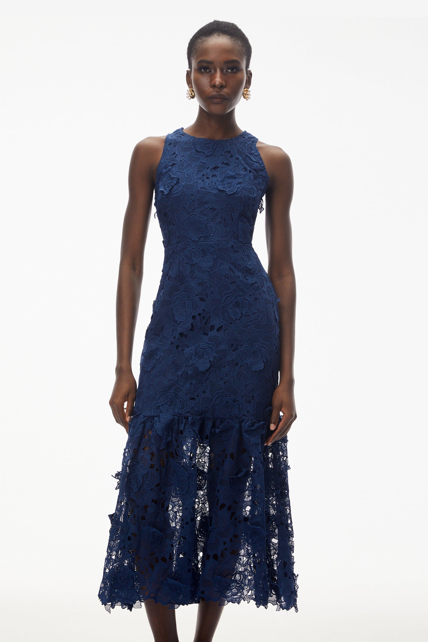 Briseis Blue Midi Dress with 3D Florals