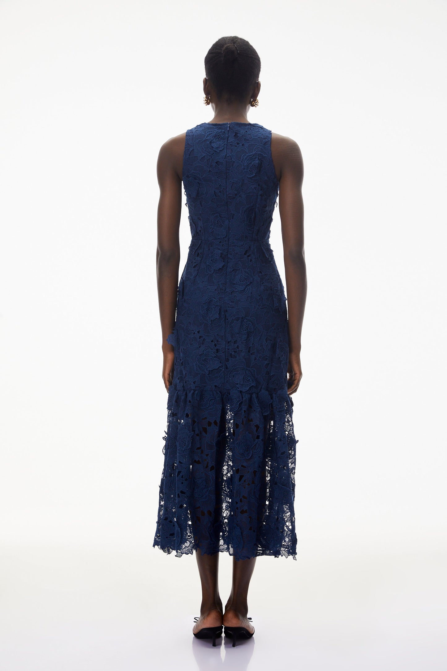 Briseis Blue Midi Dress with 3D Florals