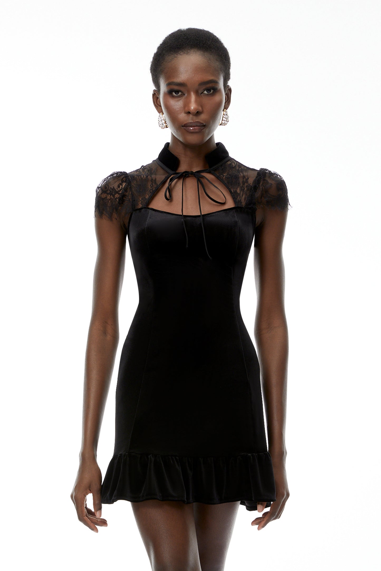 Eulalia Black Cut-Out Floral Lace Mini Dress