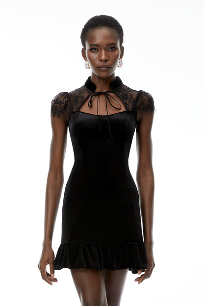 Eulalia Black Cut-Out Floral Lace Mini Dress