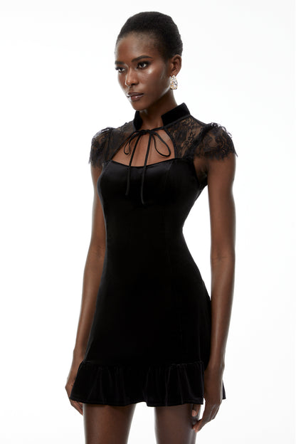Eulalia Black Cut-Out Floral Lace Mini Dress