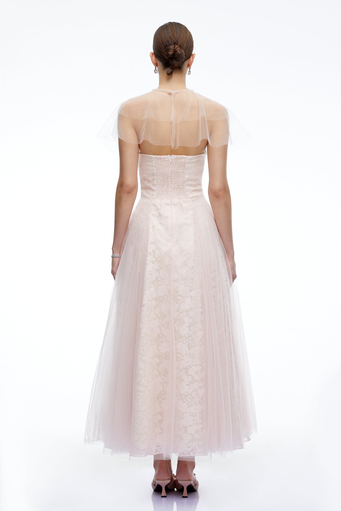 Eulalie Pink Tulle Maxi Dress With Shawl