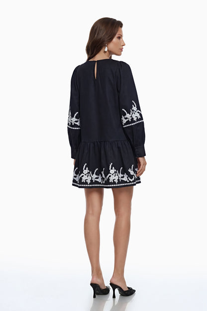 Eva Black Floral Embroidered Mini Dress