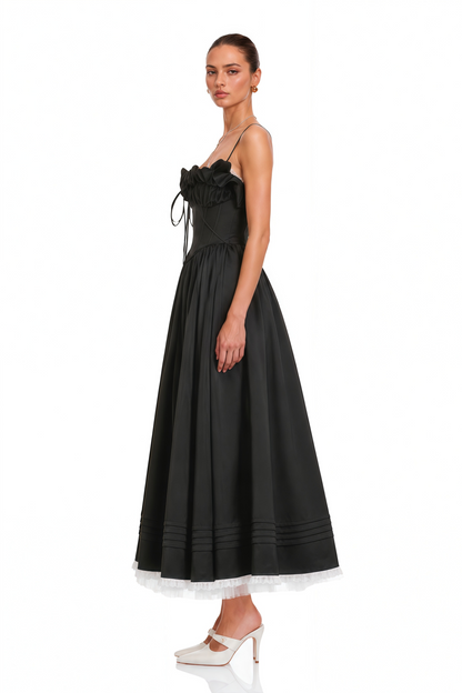 Evelina Black Corset Maxi Dress with Spaghetti Straps