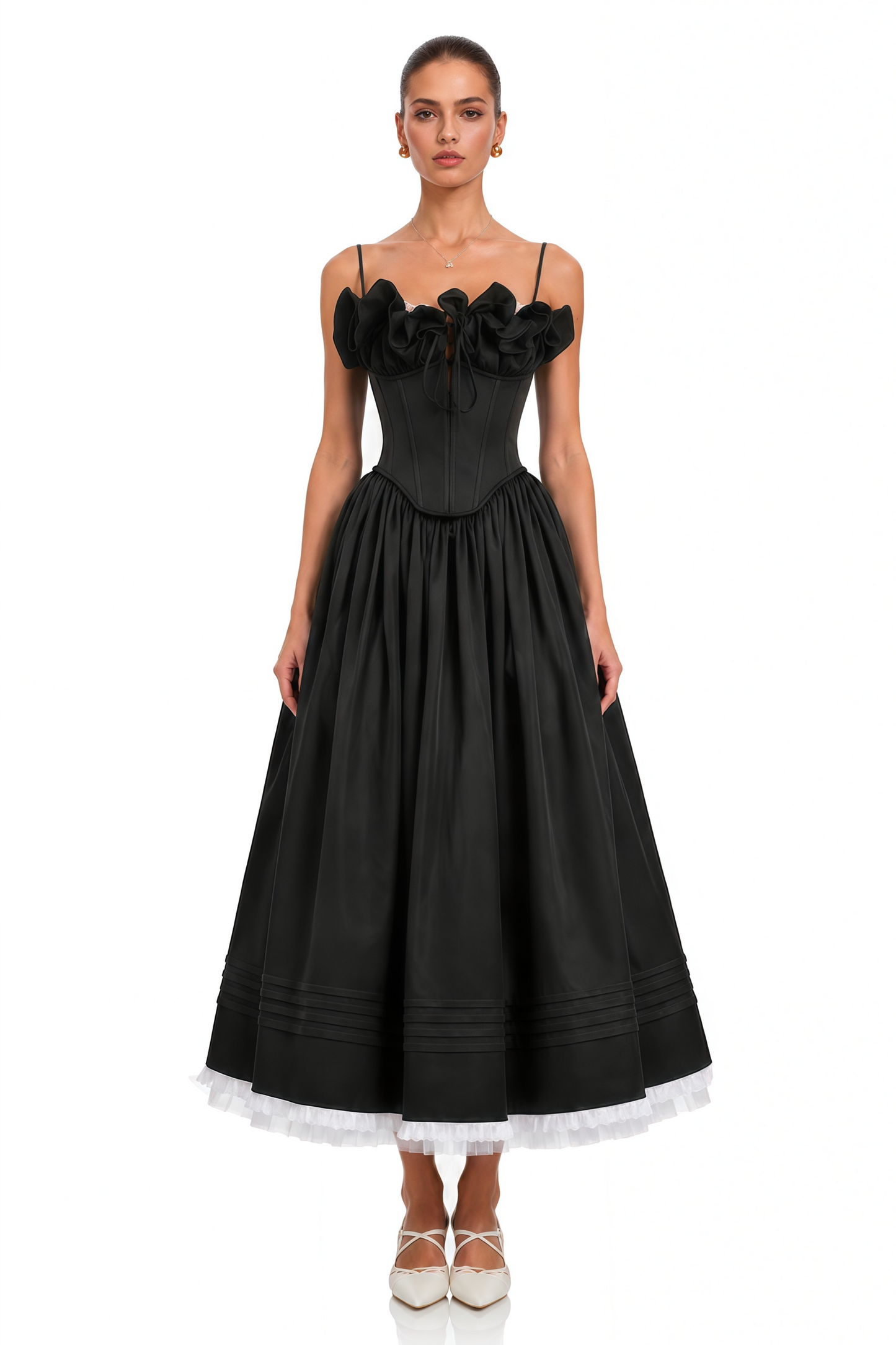 Evelina Black Corset Maxi Dress with Spaghetti Straps