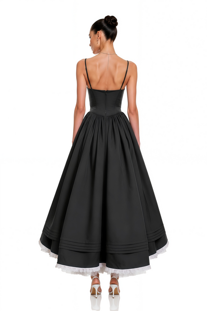 Evelina Black Corset Maxi Dress with Spaghetti Straps