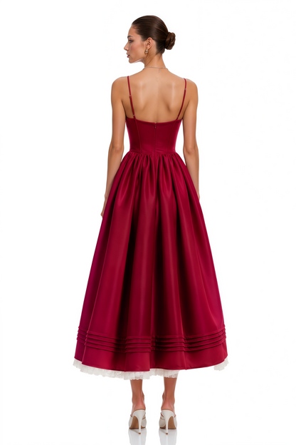 Evelina Red Corset Maxi Dress with Spaghetti Straps