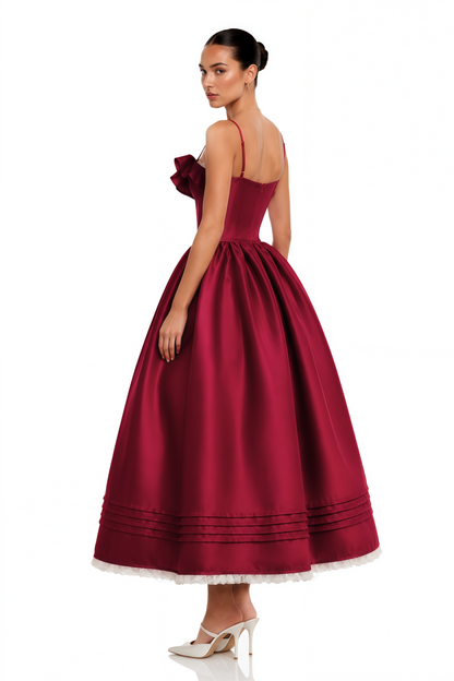 Evelina Red Corset Maxi Dress with Spaghetti Straps