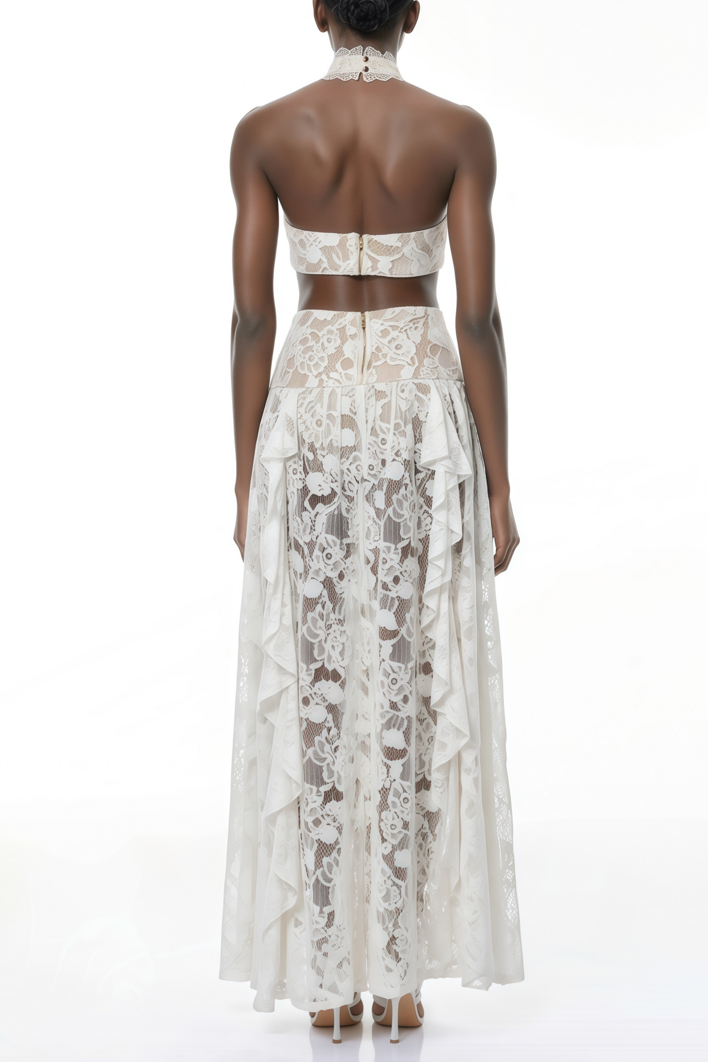 Evelyn White Halterneck Lace Maxi Dress