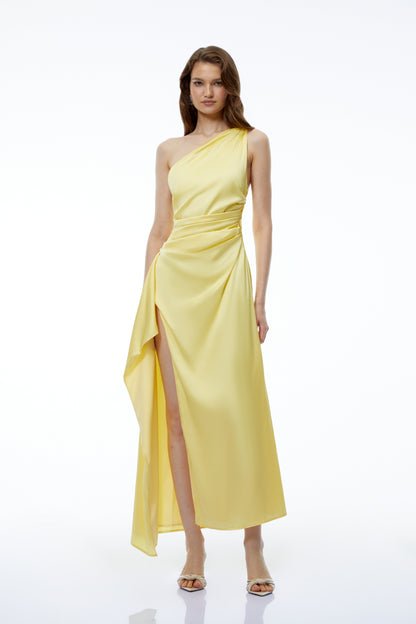 Fahire Yellow One Shoulder Maxi Dress with High Slit