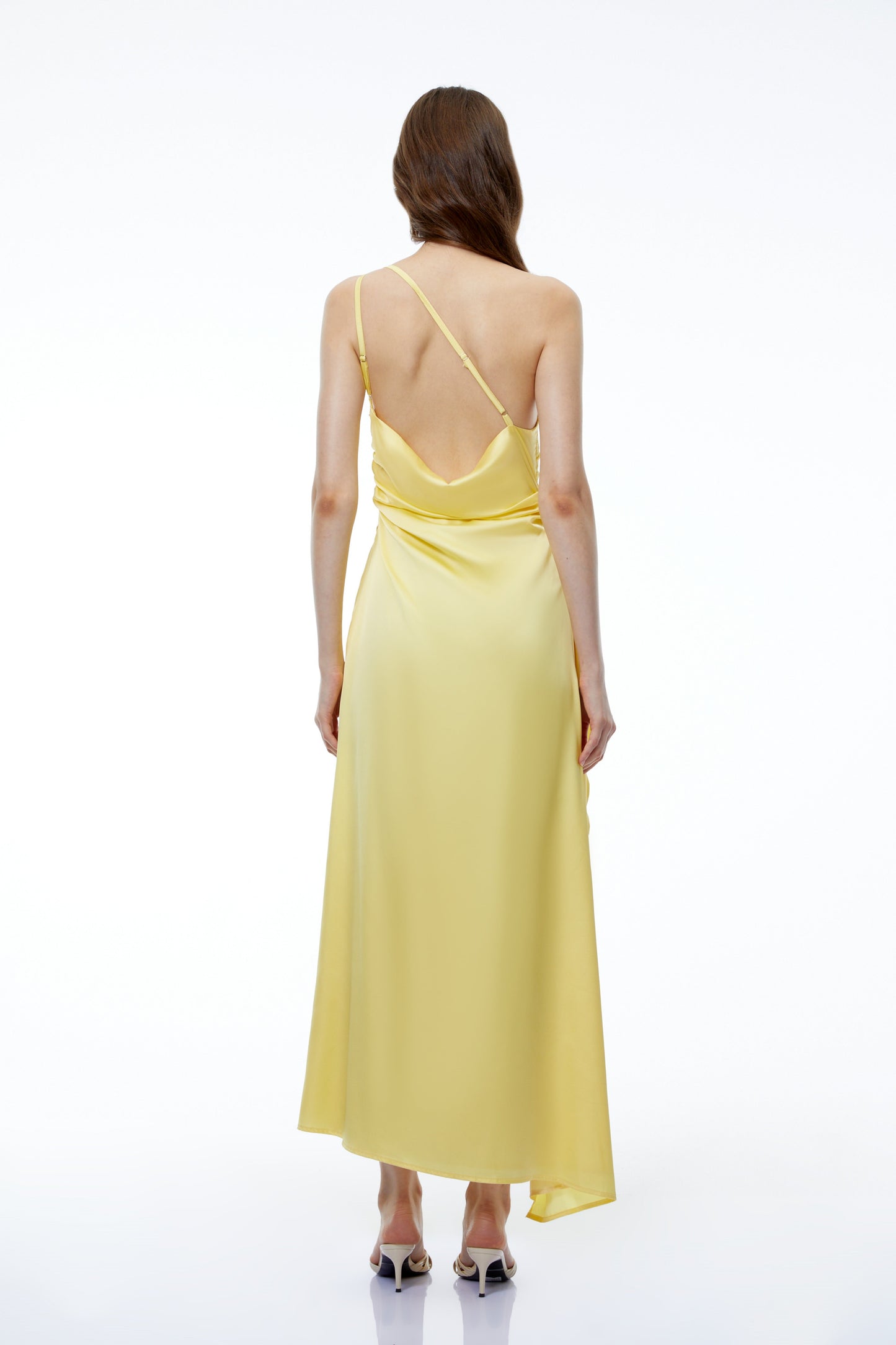 Fahire Yellow One Shoulder Maxi Dress with High Slit