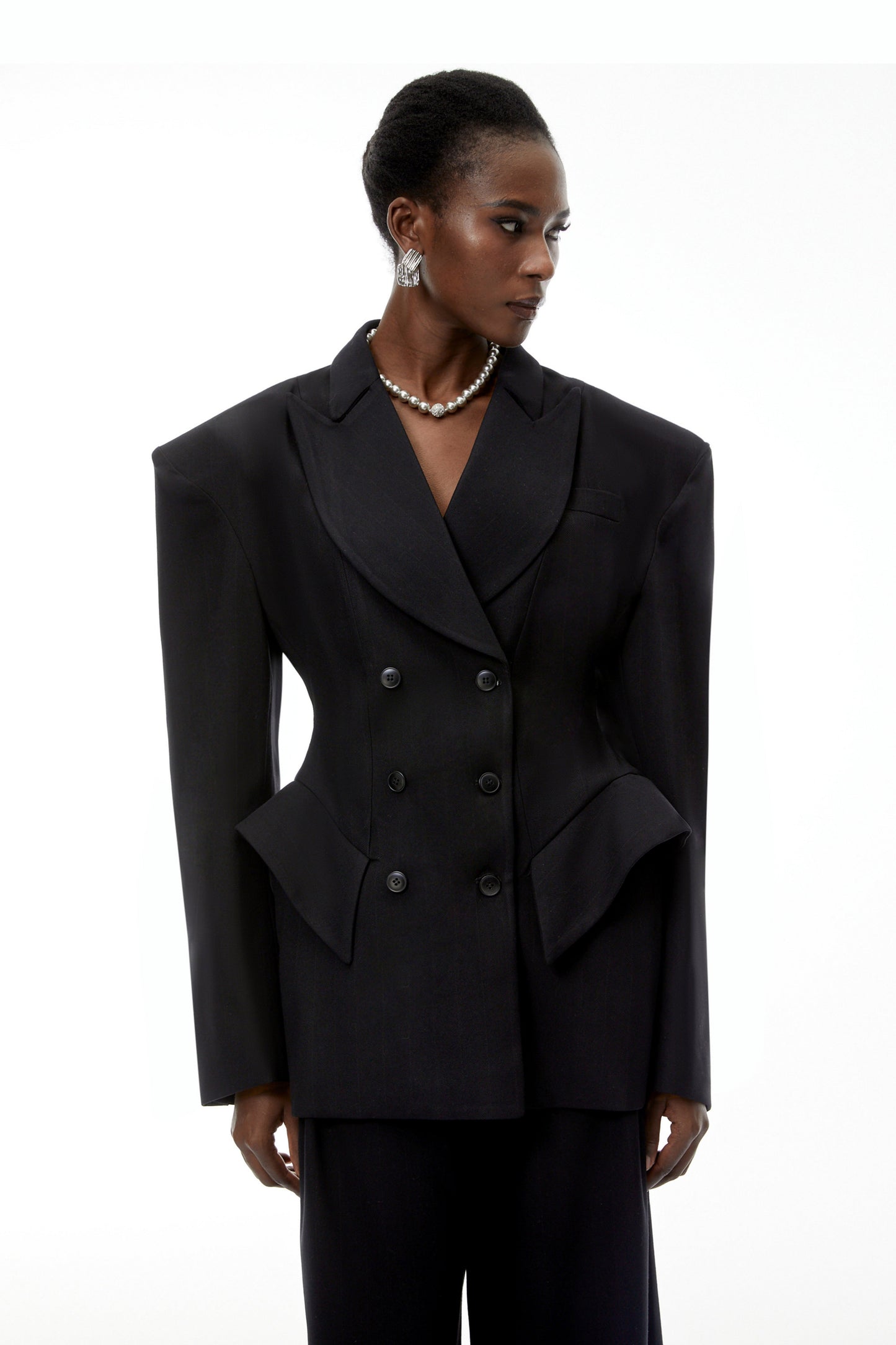Faith Siyah Kruvaze Blazer ve Pantolon Takım