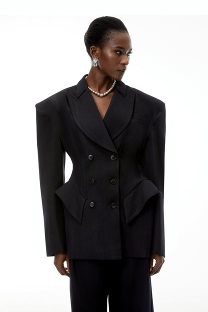 Faith Siyah Kruvaze Blazer ve Pantolon Takım