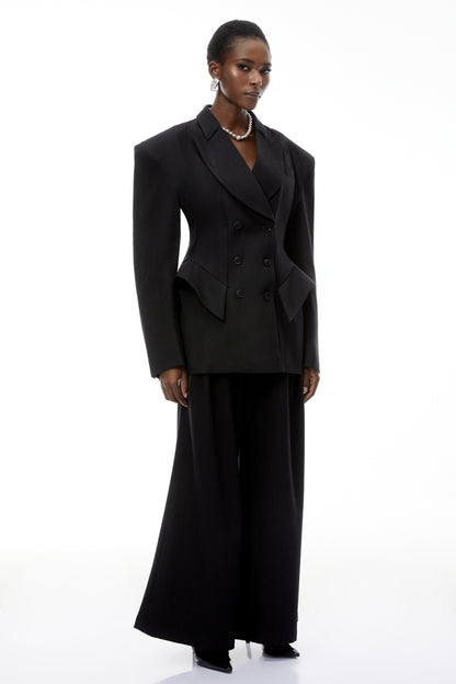 Faith Siyah Kruvaze Blazer ve Pantolon Takım