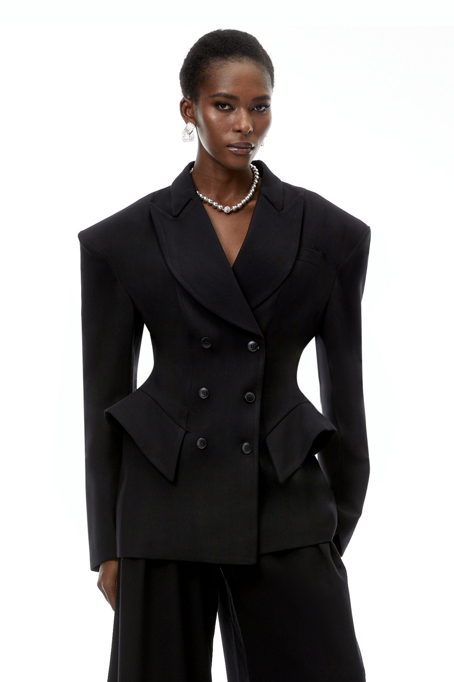 Faith Siyah Kruvaze Blazer ve Pantolon Takım