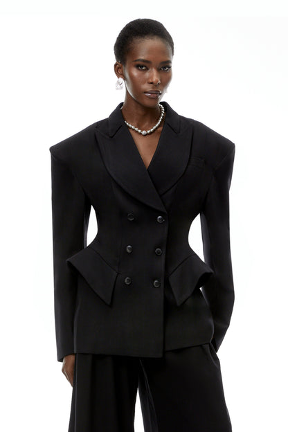 Faith Siyah Kruvaze Blazer ve Pantolon Takım