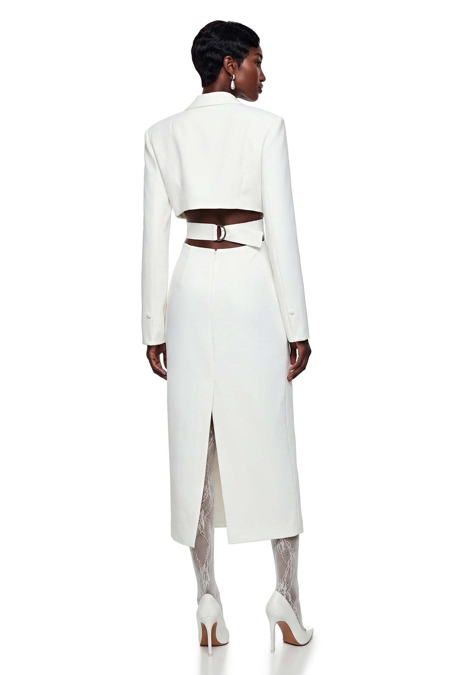 Fanny White Blazer Midi Dress with Cut-Outs