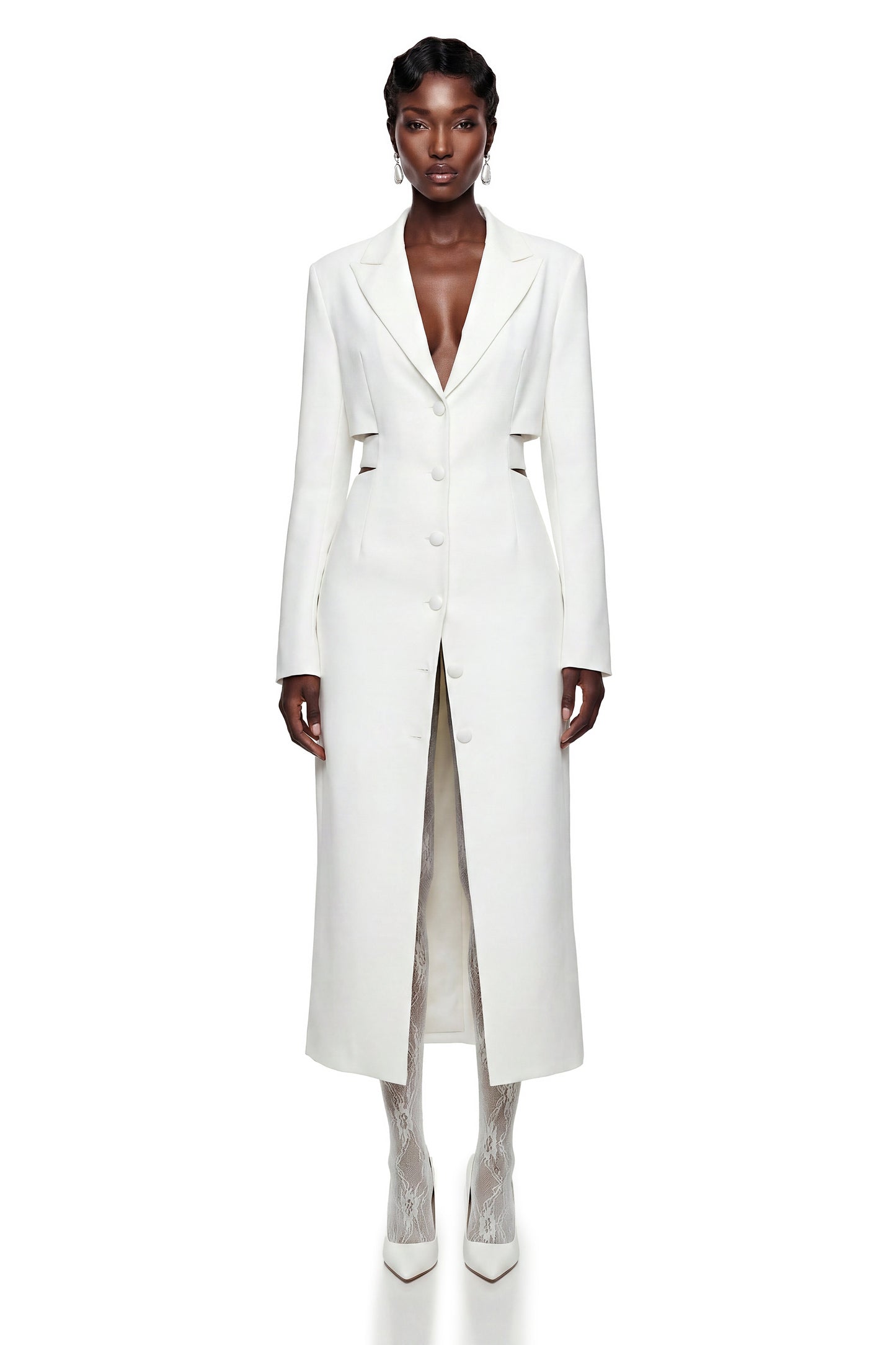 Fanny White Blazer Midi Dress with Cut-Outs