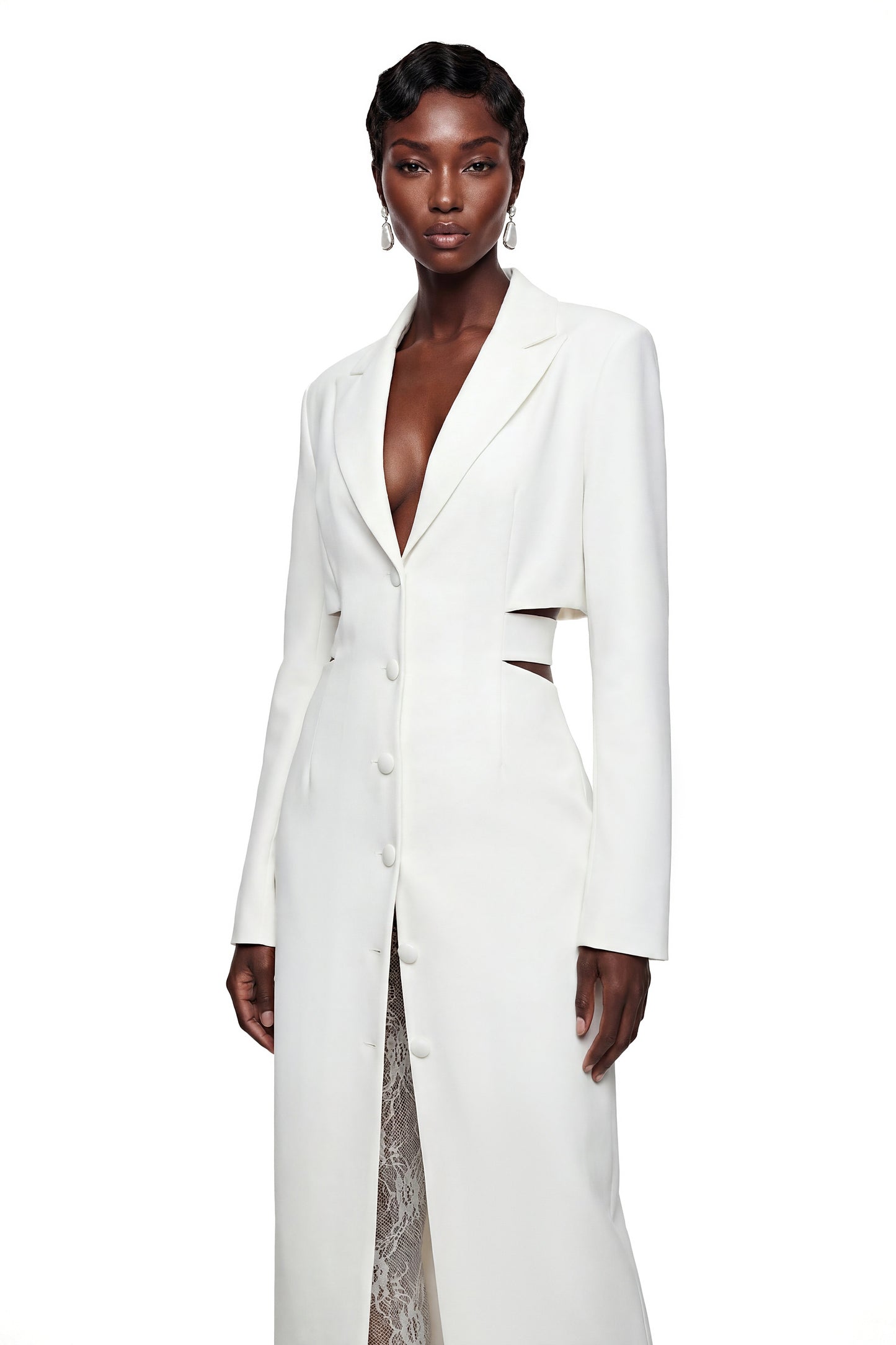 Fanny White Blazer Midi Dress with Cut-Outs