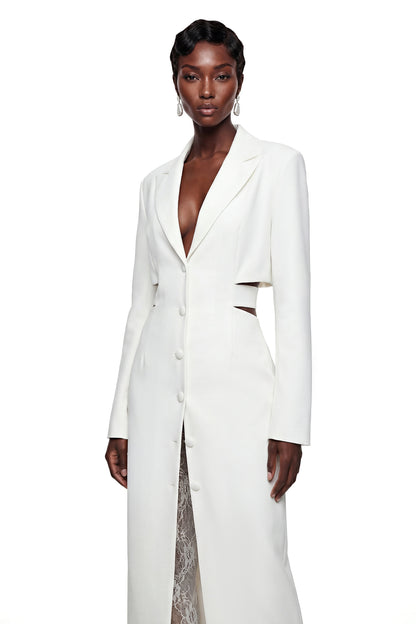 Fanny White Blazer Midi Dress with Cut-Outs