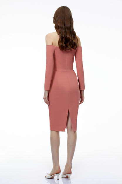 Farrah Pink Sweetheart Long Sleeve Midi Dress