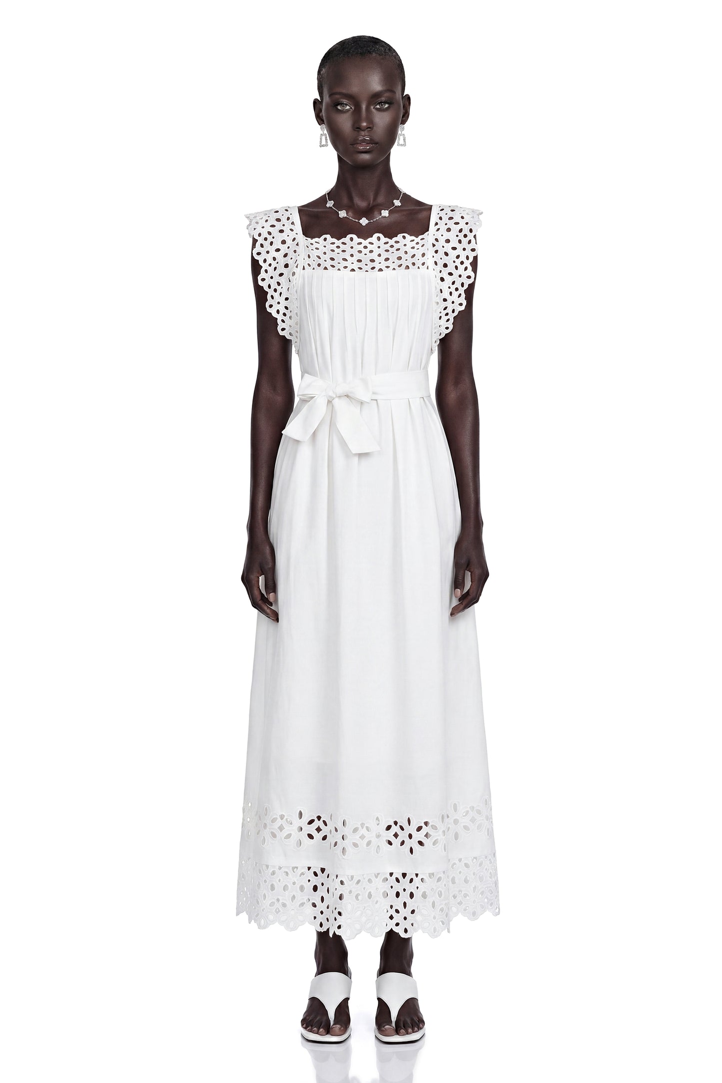 Farrah White Cut-Out Pleated Maxi Dress
