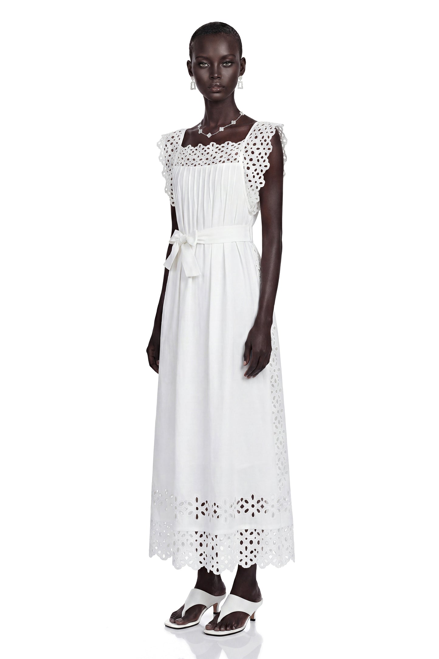 Farrah White Cut-Out Pleated Maxi Dress