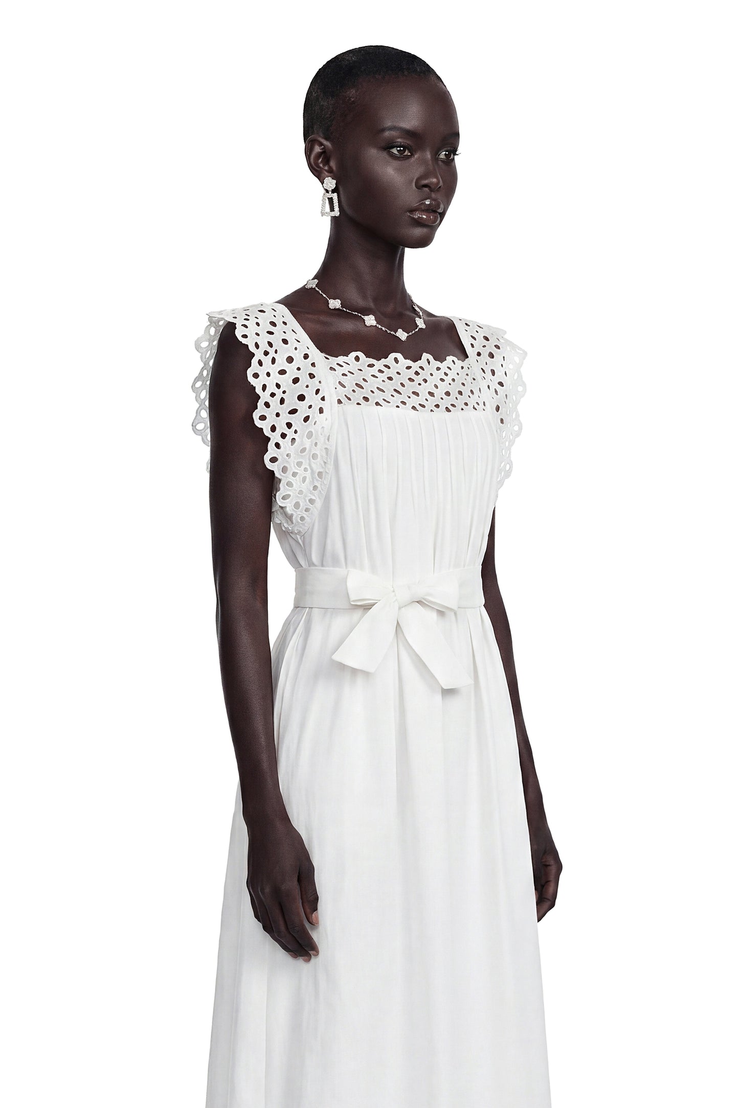 Farrah White Cut-Out Pleated Maxi Dress