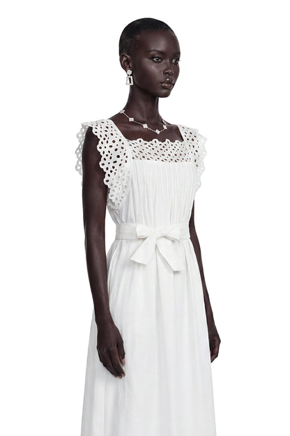 Farrah White Cut-Out Pleated Maxi Dress