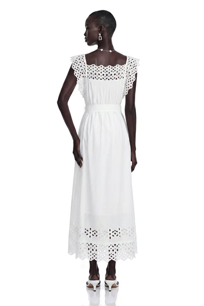 Farrah White Cut-Out Pleated Maxi Dress