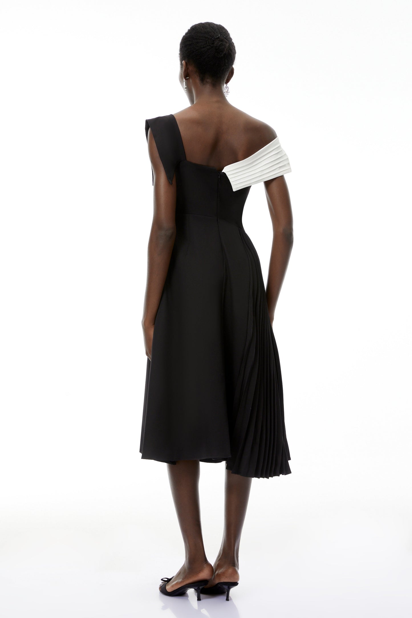 Faustine Black Asymmetrical Color Block Midi Dress