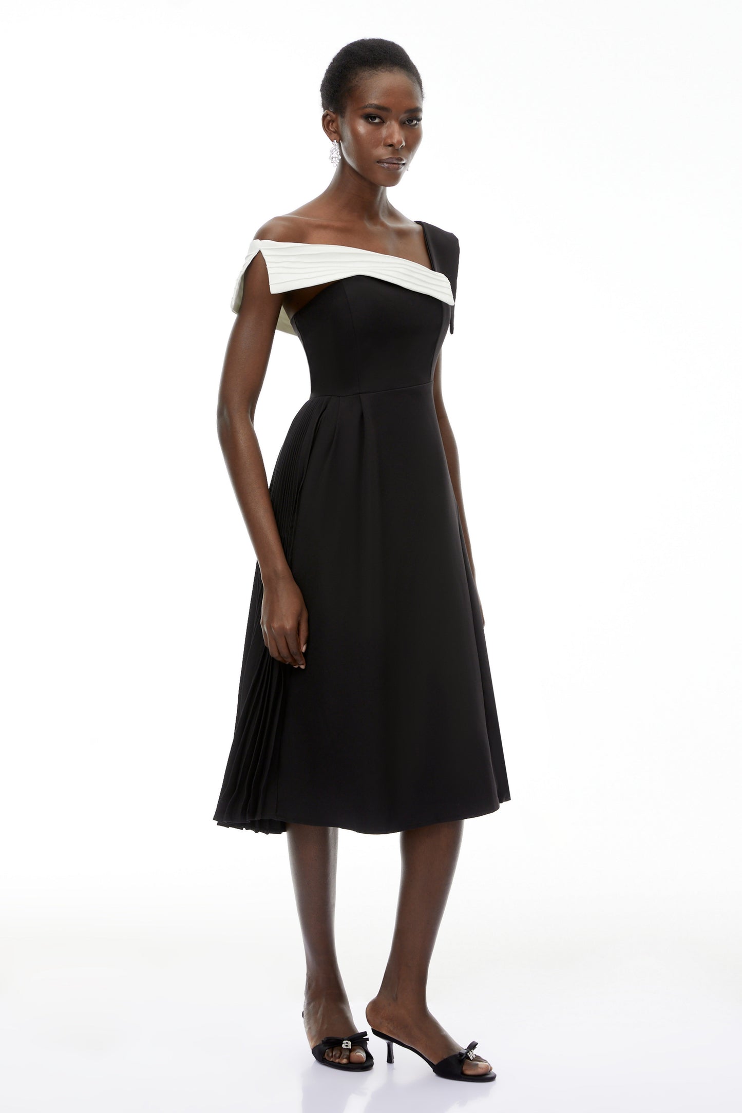 Faustine Black Asymmetrical Color Block Midi Dress