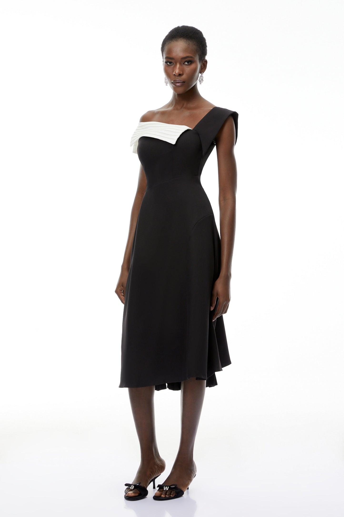 Faustine Black Asymmetrical Color Block Midi Dress