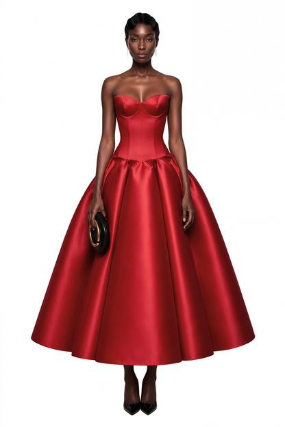 Fazilet Red Off Shoulder Corset Midi Dress