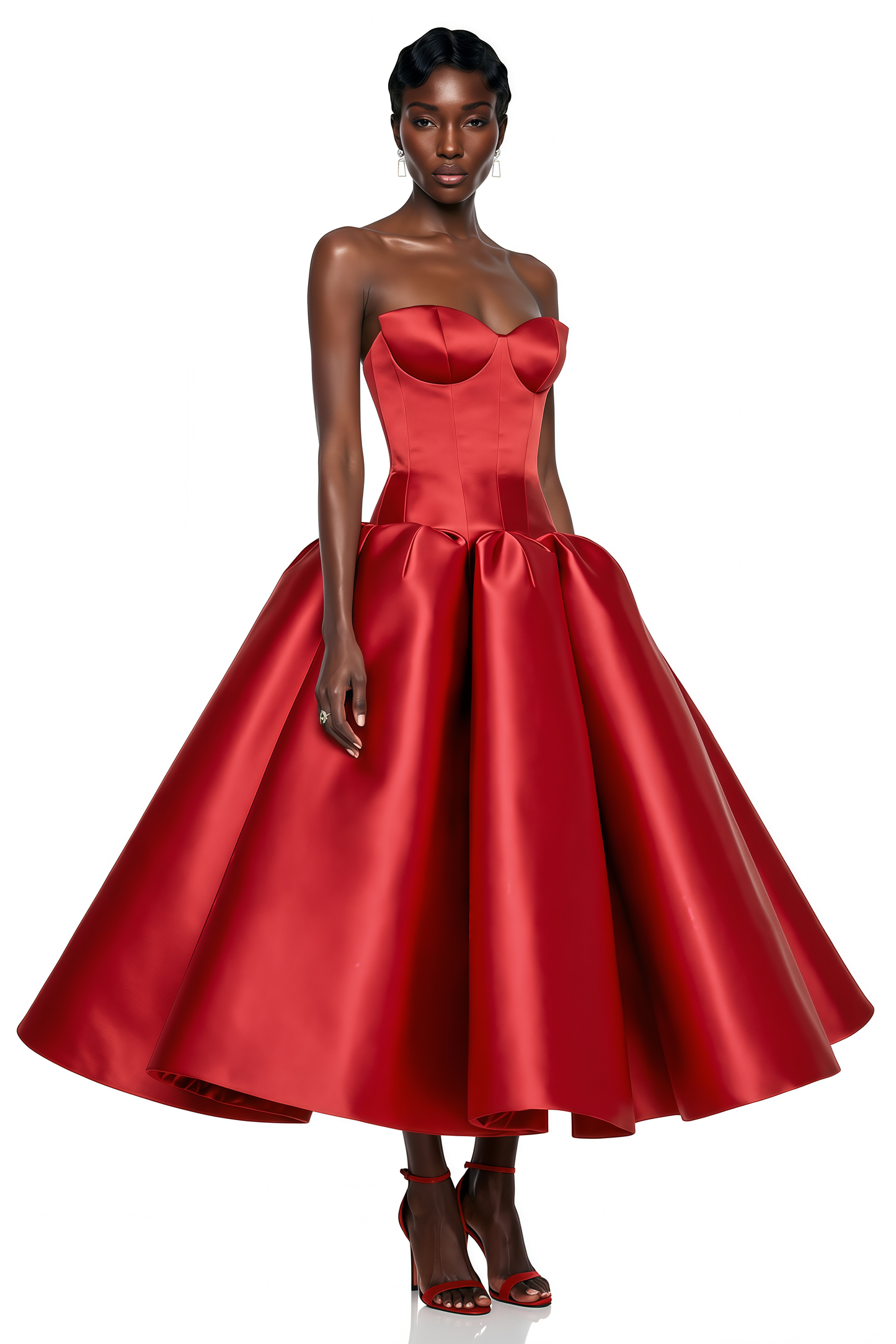 Fazilet Red Off Shoulder Corset Midi Dress