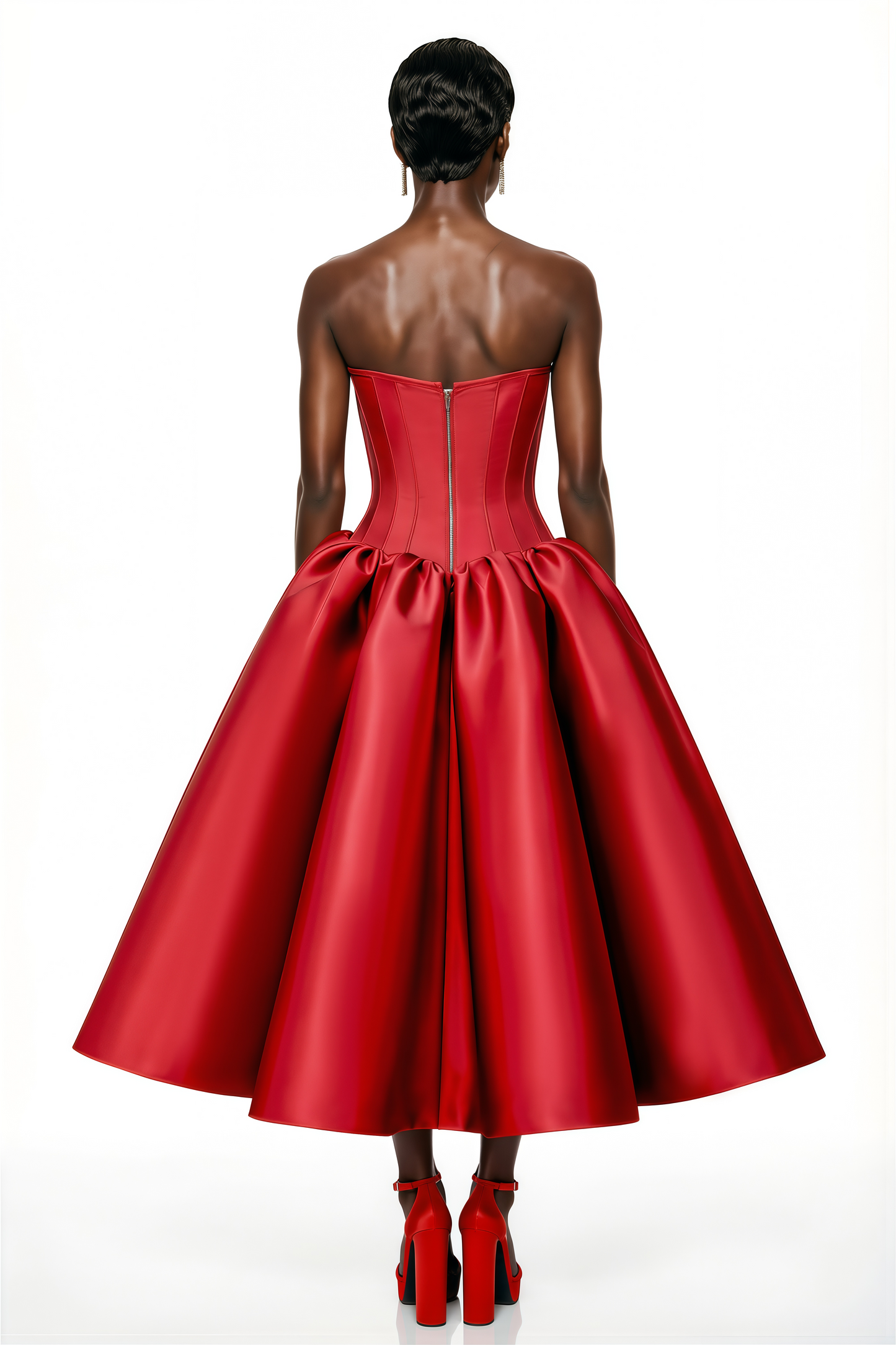 Fazilet Red Off Shoulder Corset Midi Dress