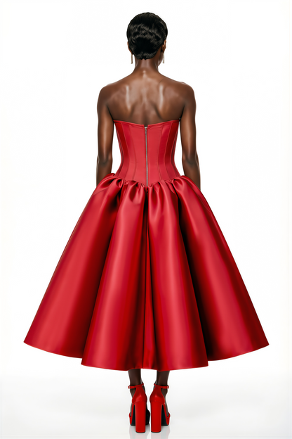 Fazilet Red Off Shoulder Corset Midi Dress