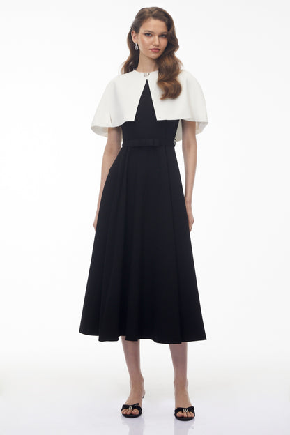 Felismina Black Color Block Cape Midi Dress