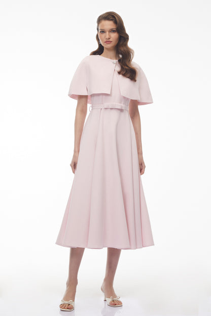 Felismina Pink Cape Midi Dress