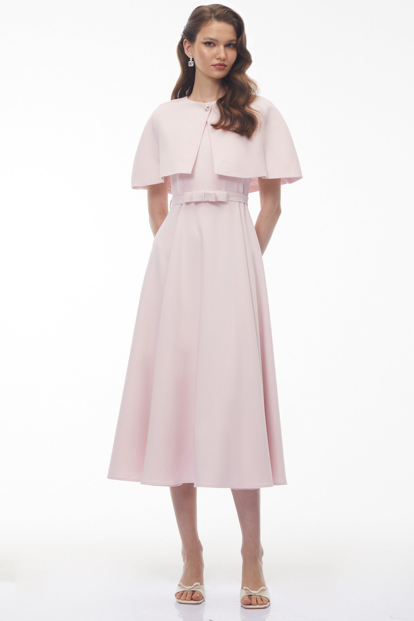 Felismina Pink Cape Midi Dress