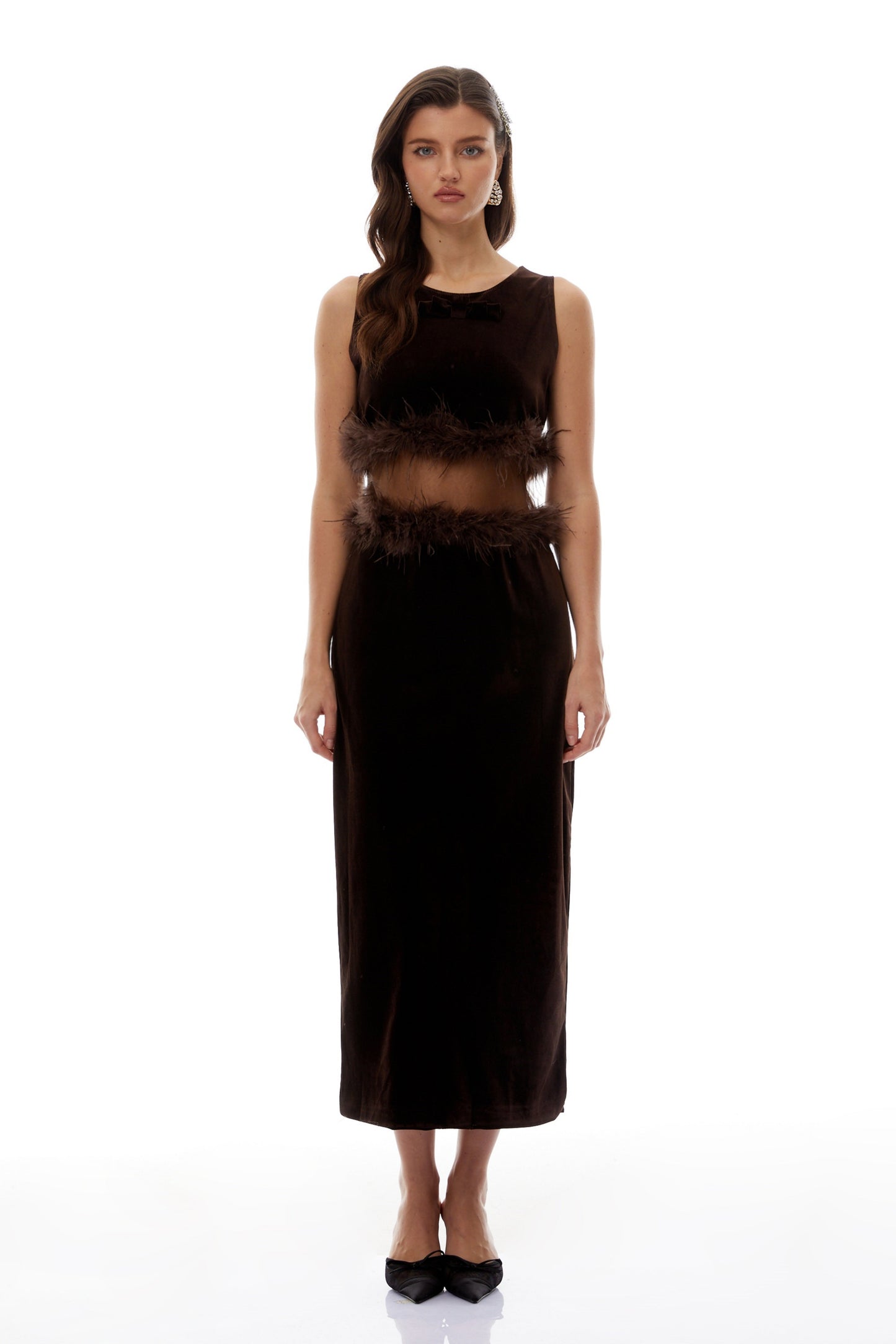 Fernande Brown Sleeveless Midi Dress