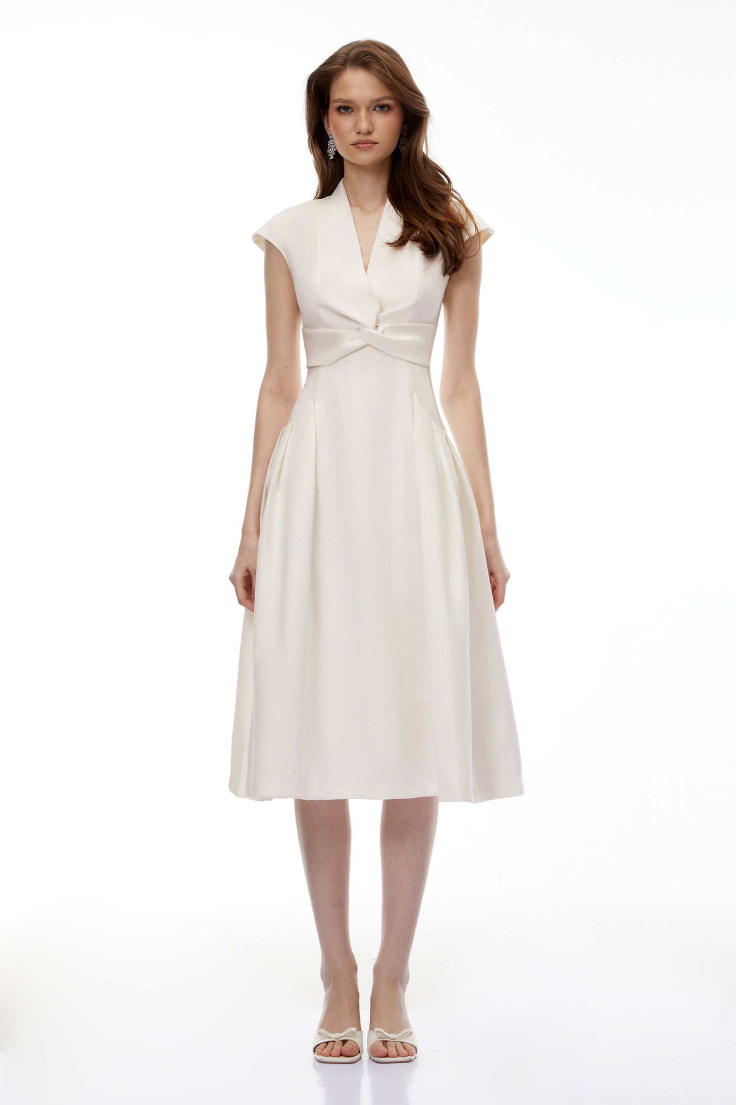 Fevronia White Sleeveless Twist Front Midi Dress