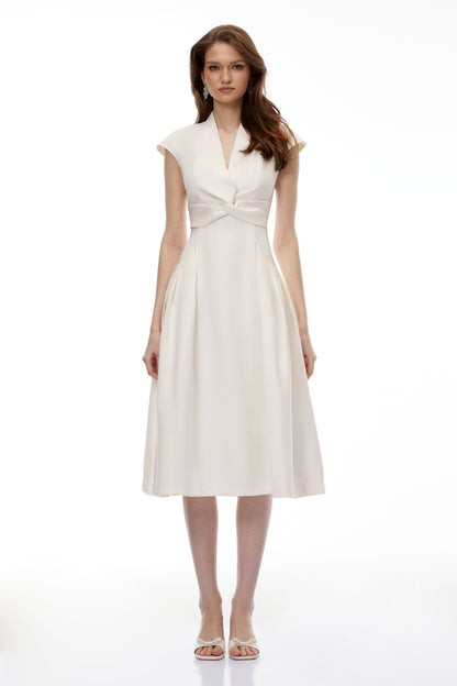 Fevronia White Sleeveless Twist Front Midi Dress